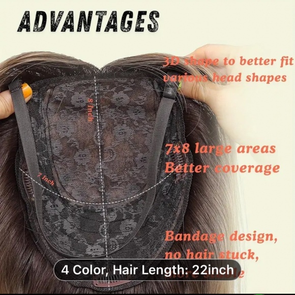 Women's 360° 3D Hair Topper with 7"x8" Large Base & 22" Long Straight Synthetic - Picture 2 of 2